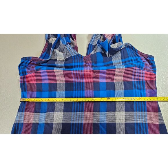 KAVU Womens L Rita Sleeveless V Neck Blue‎ Red Plaid Dress - Picture 9 of 13